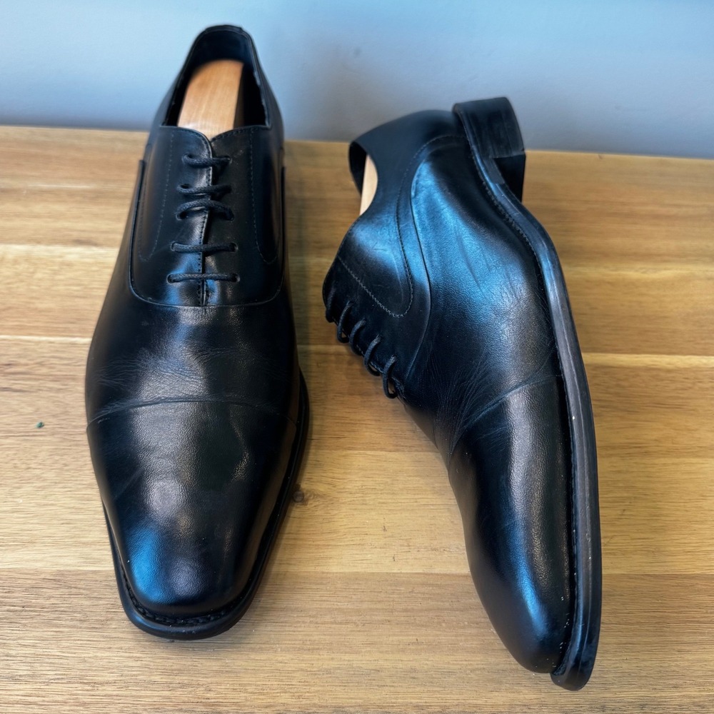 Maison Forte Men 9 Black Leather Cap Toe Oxford Dress Shoes Classic Formal Work